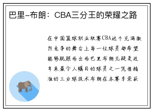 巴里-布朗：CBA三分王的荣耀之路